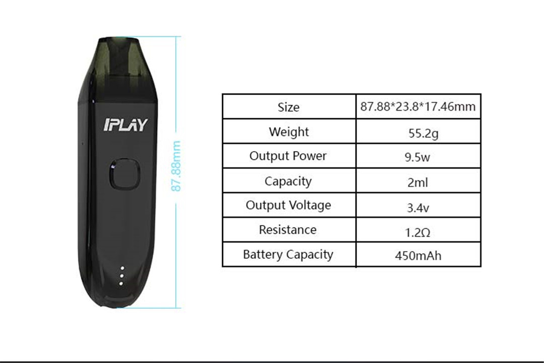 IPLAY Dolphin Vape Pod Kit - parameters