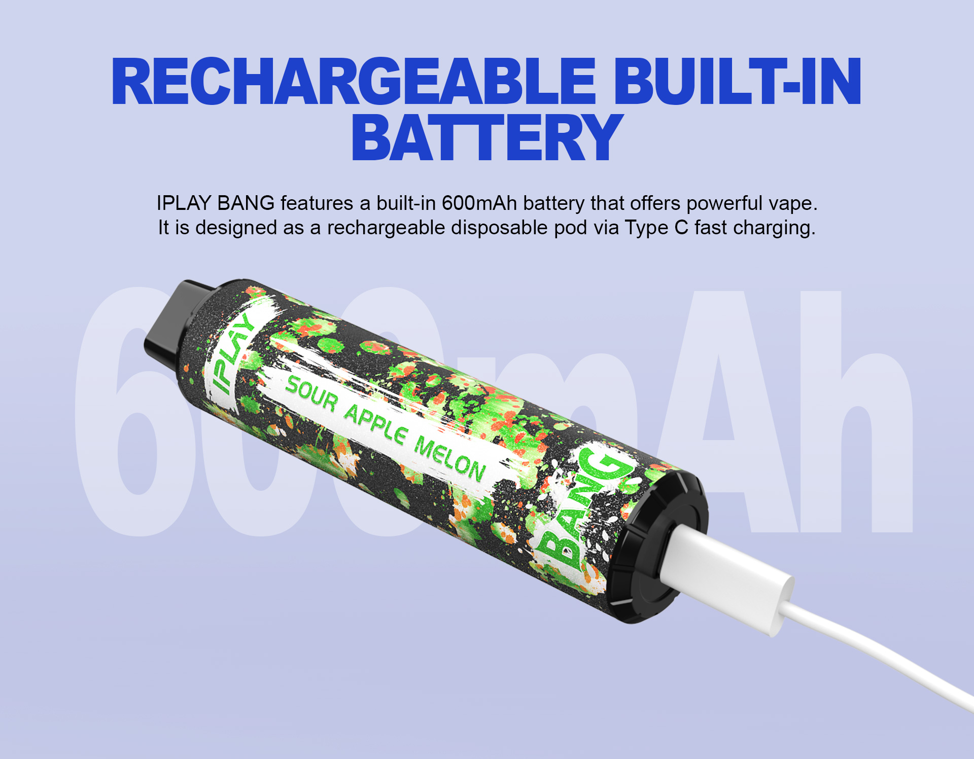 Iplay Bang Disposable Vape - 600mAh rechargeable battery