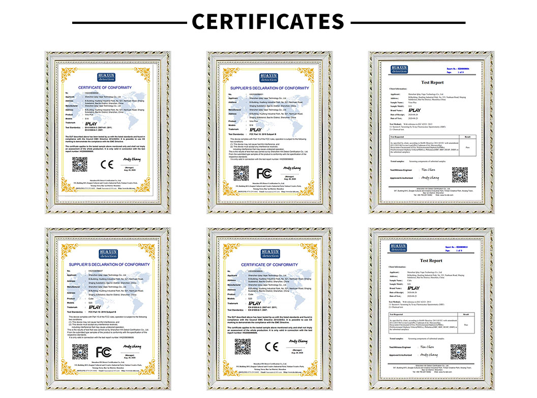 certifications - Iplayvape